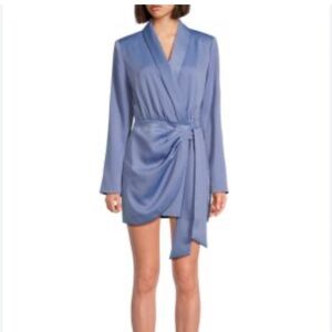 Misha Collection Azera Blue Mini Long Sleeve Wrap Dress Small